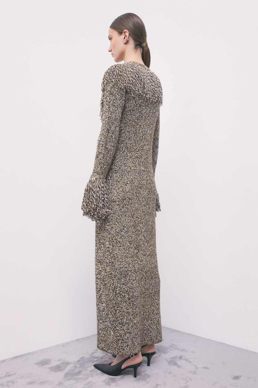 Chin&eacute; knit coat with fringes, Brown, Patrizia Pepe