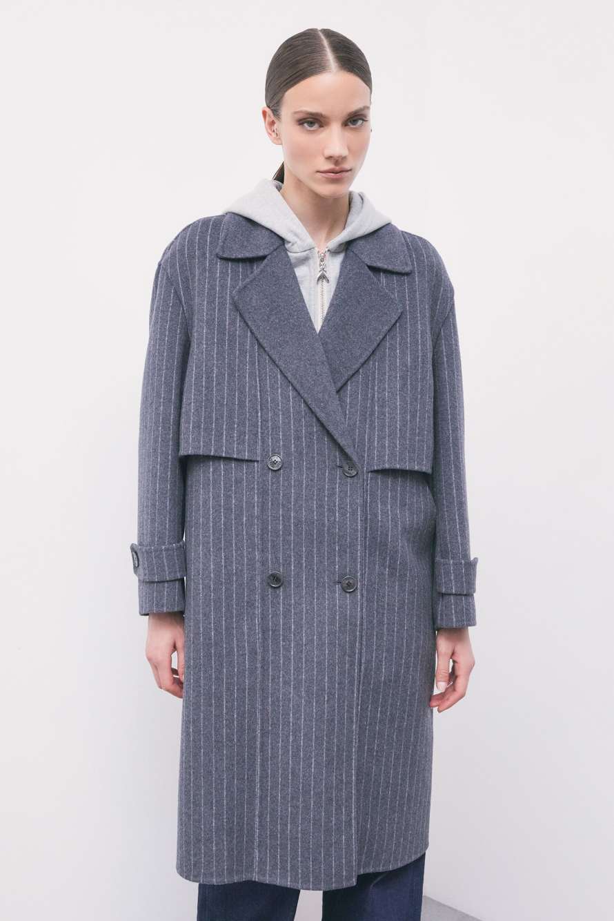 Pinstripe wool-blend coat, Stripes, Patrizia Pepe