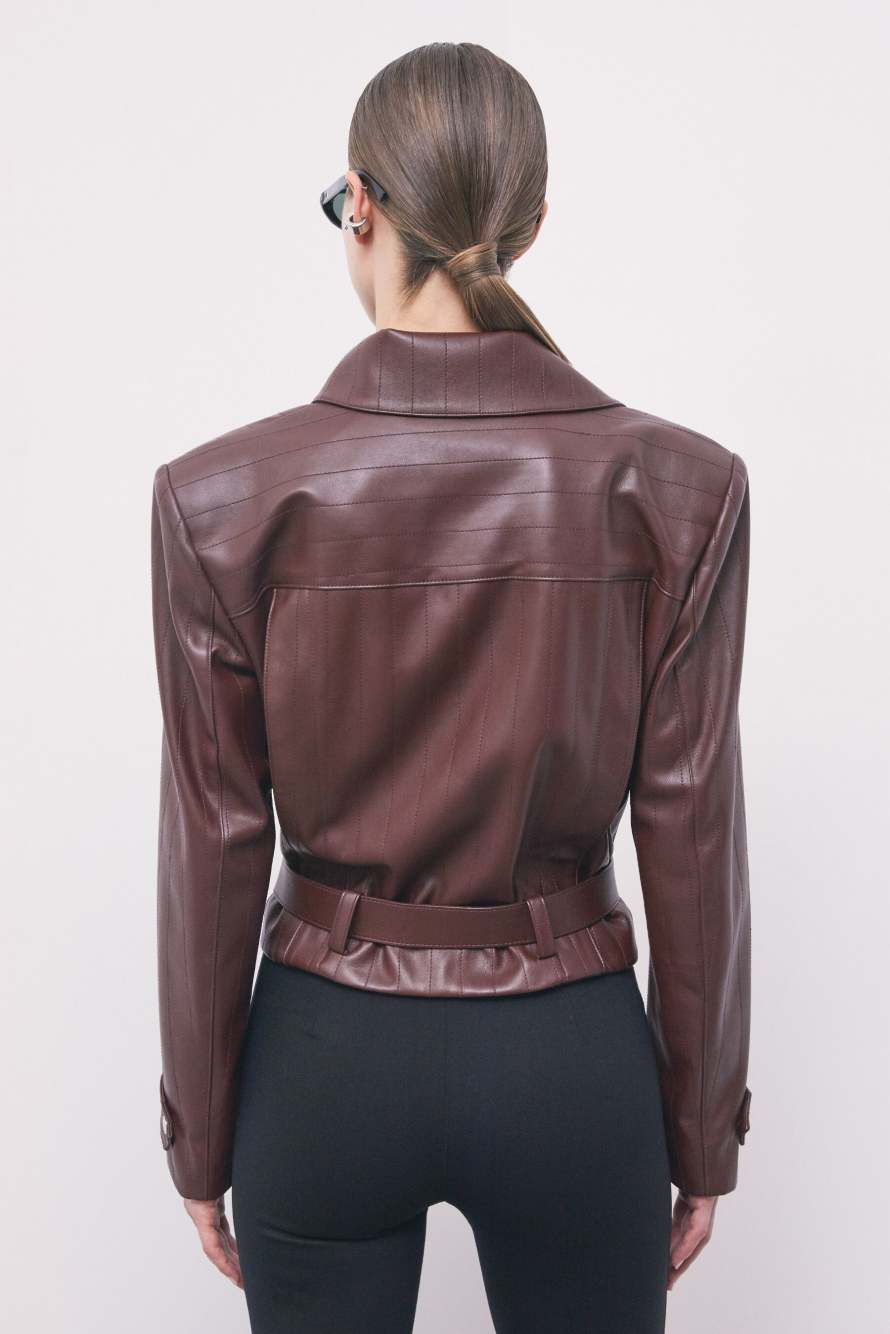 Belted cropped coated jacket, Brown, Patrizia Pepe