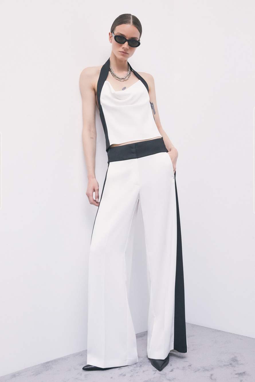 Pantalon palazzo color-block, Blanc7Noir, Patrizia Pepe