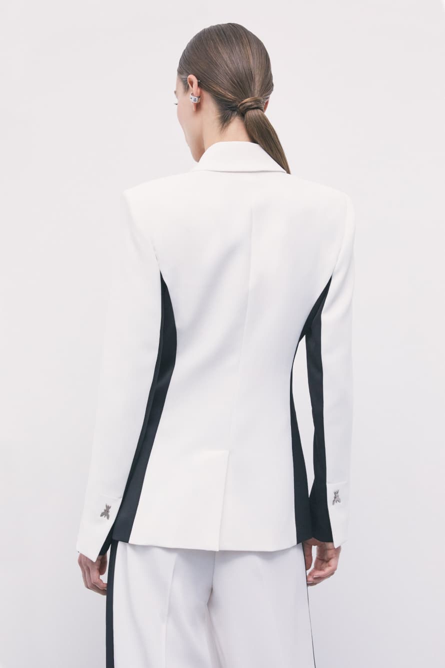 Blazer crois&eacute; en cr&ecirc;pe de satin, Blanc7Noir, Patrizia Pepe