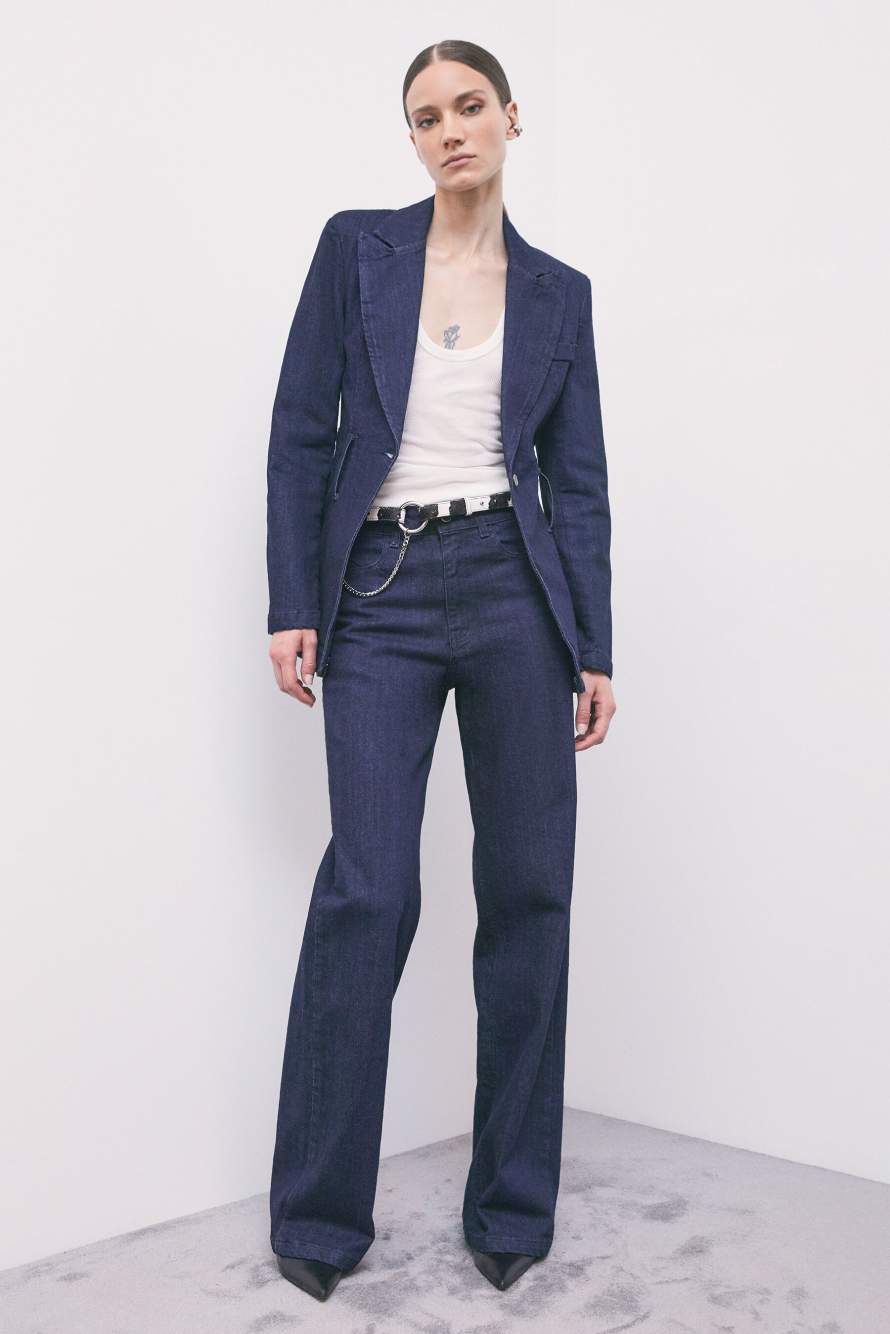 Denim blazer with fabric-buckle belt, Blue, Patrizia Pepe