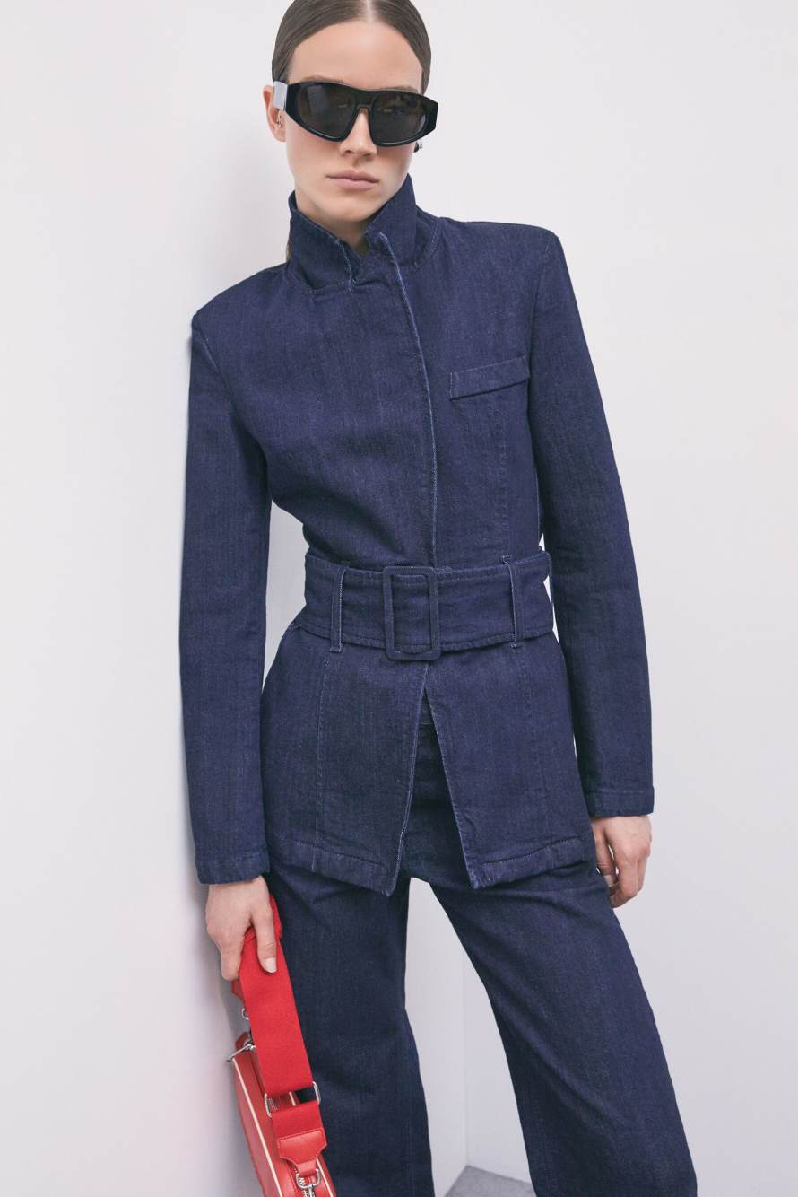 Denim blazer with fabric-buckle belt, Blue, Patrizia Pepe