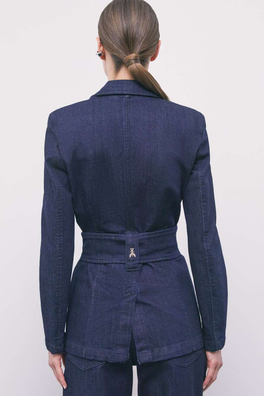 Denim blazer with fabric-buckle belt, Blue, Patrizia Pepe