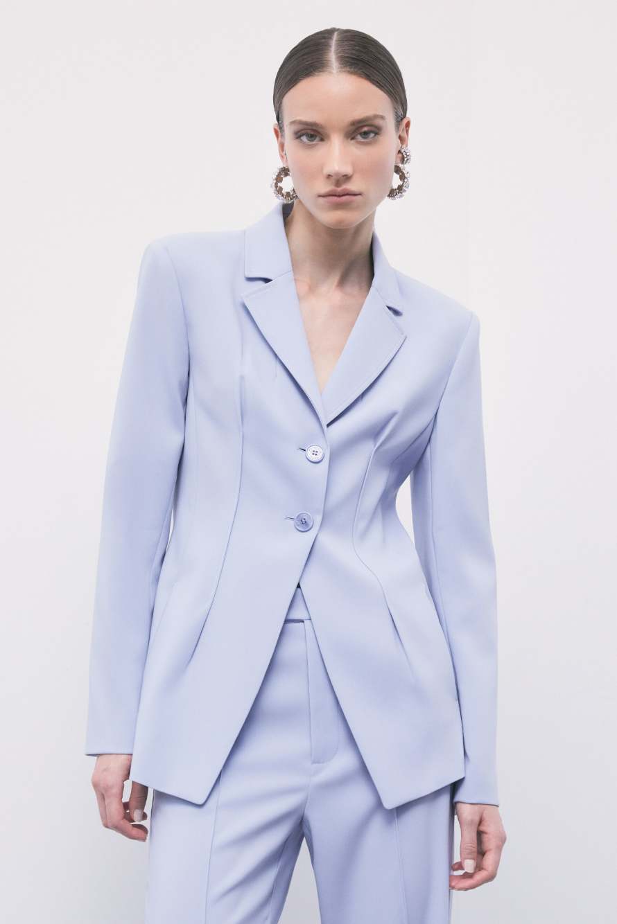 Fitted cr&ecirc;pe stretch blazer, Light Blue, Patrizia Pepe