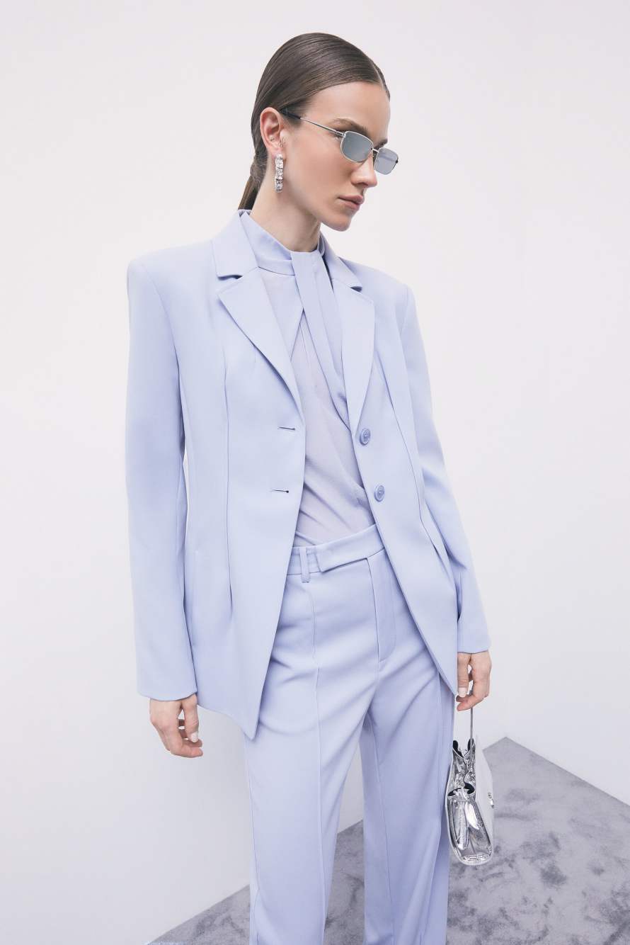 Fitted cr&ecirc;pe stretch blazer, Light Blue, Patrizia Pepe
