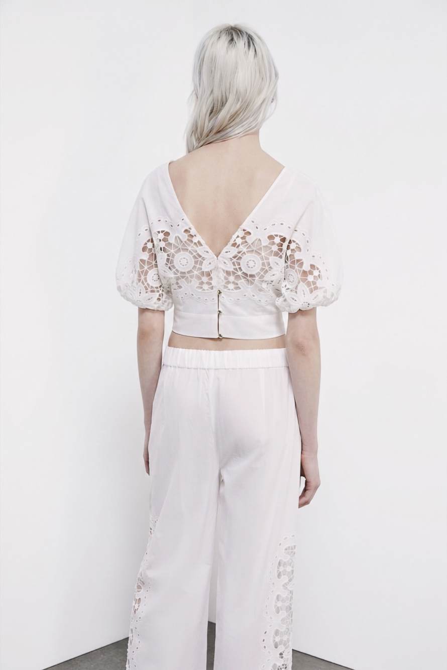Cotton top with floral embroidery, White, Patrizia Pepe