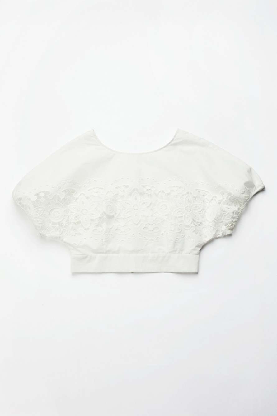 Cotton top with floral embroidery, White, Patrizia Pepe