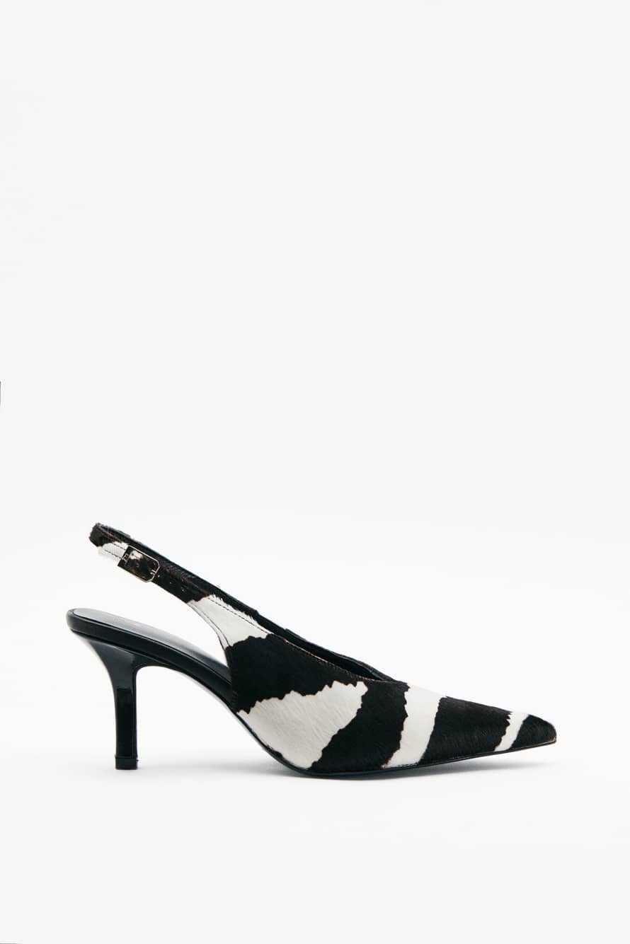 Zebra leather slingbacks, Black/White, Patrizia Pepe