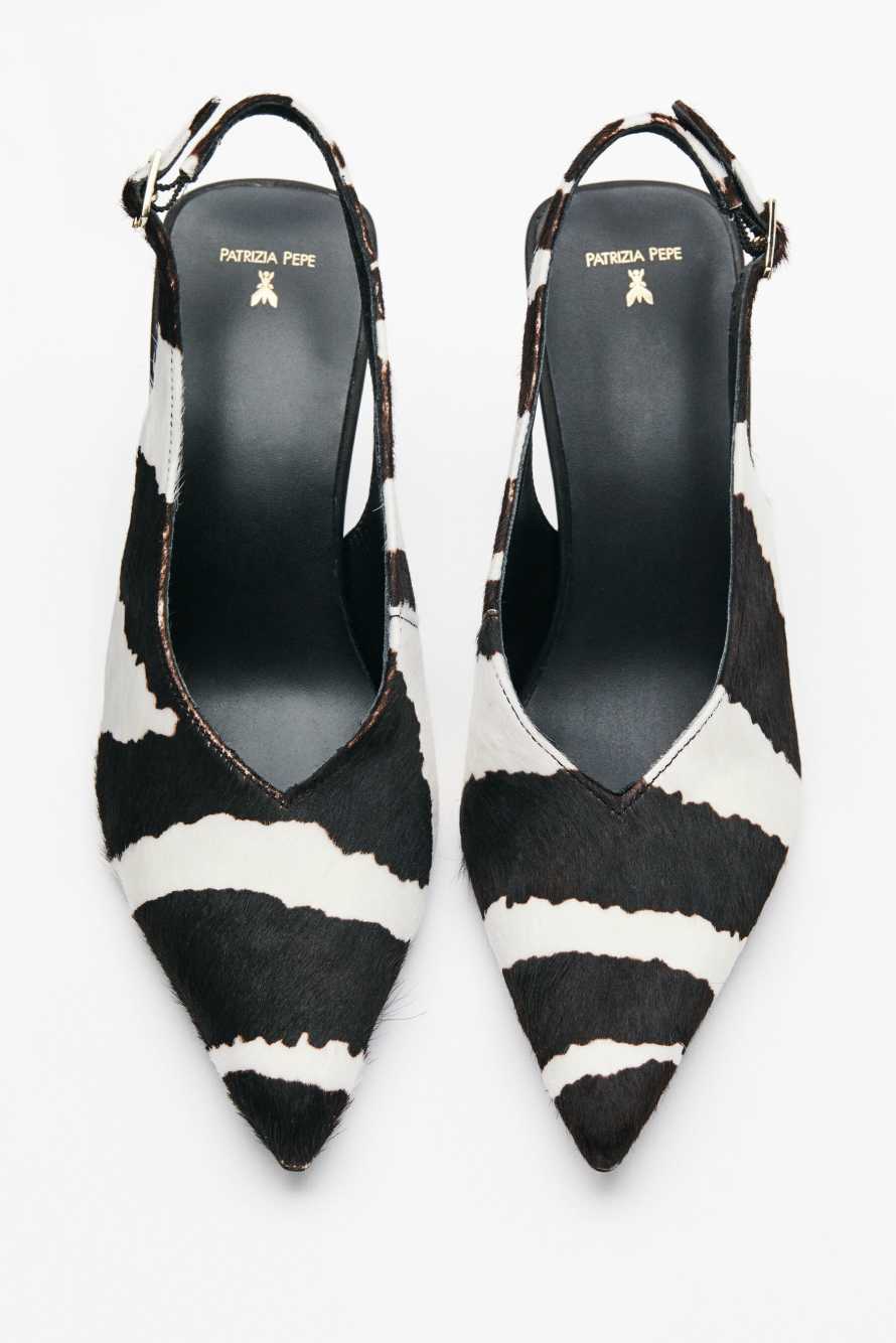 Zebra leather slingbacks, Black/White, Patrizia Pepe