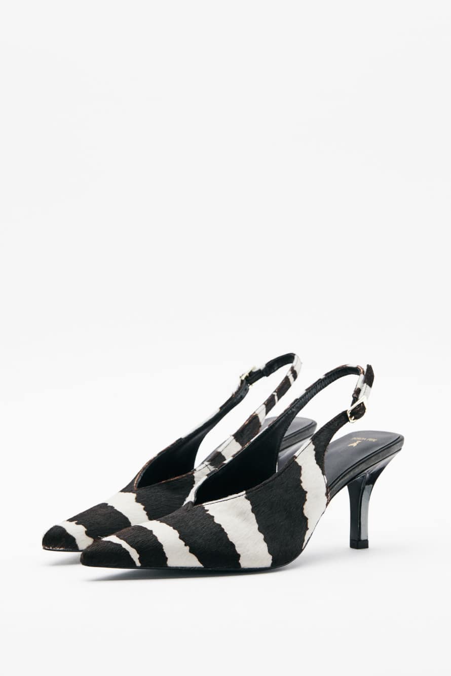 Zebra leather slingbacks, Black/White, Patrizia Pepe
