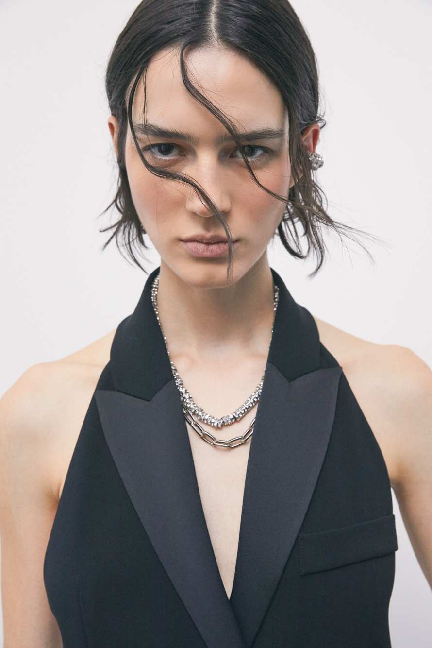 Weste im Smoking-Stil aus Cr&ecirc;pe mit Satin-Revers, Schwarz, Patrizia Pepe