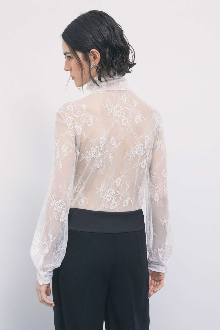 Lace high-neck top, White, Patrizia Pepe