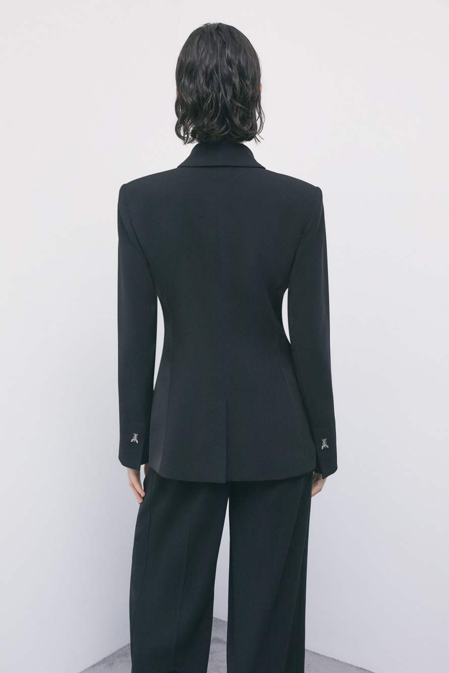 Color-block double-breasted cr&ecirc;pe blazer, Black, Patrizia Pepe