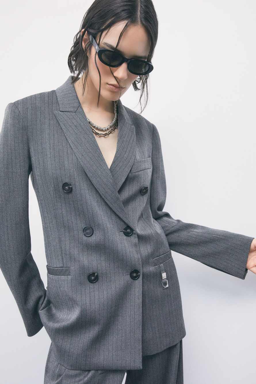 Double-breasted pinstripe blazer, Grey, Patrizia Pepe