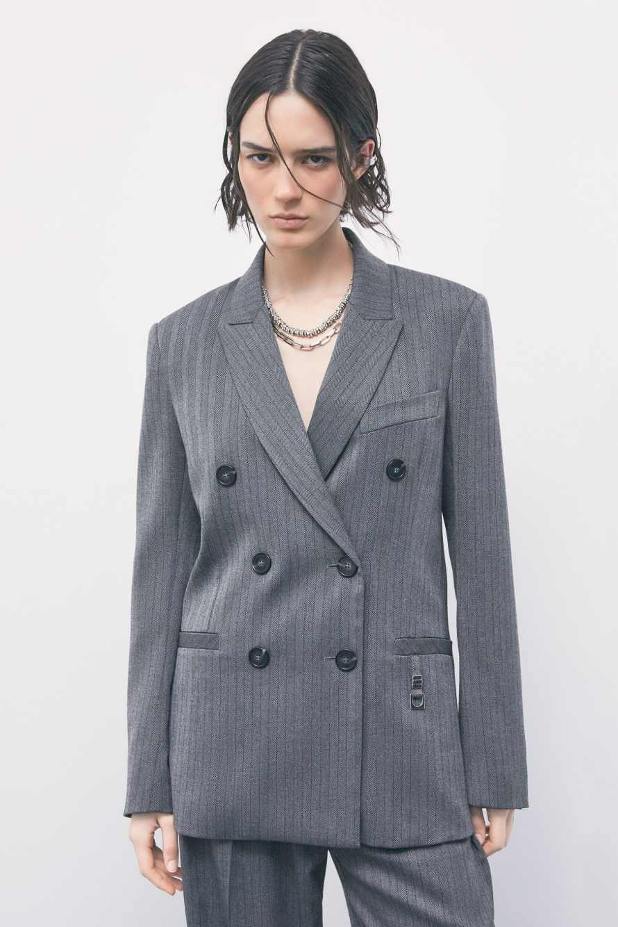 Double-breasted pinstripe blazer, Grey, Patrizia Pepe