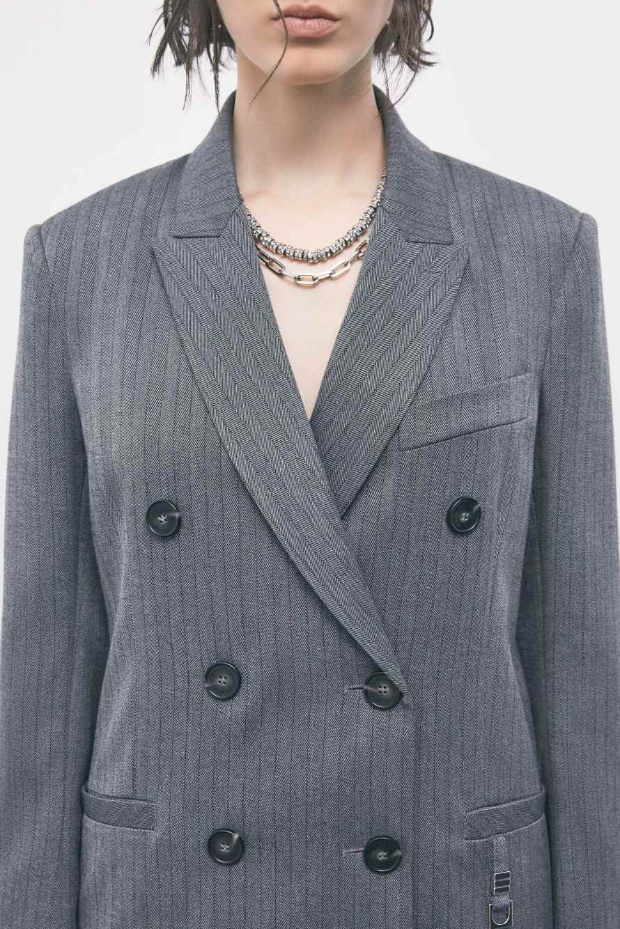 Double-breasted pinstripe blazer, Grey, Patrizia Pepe