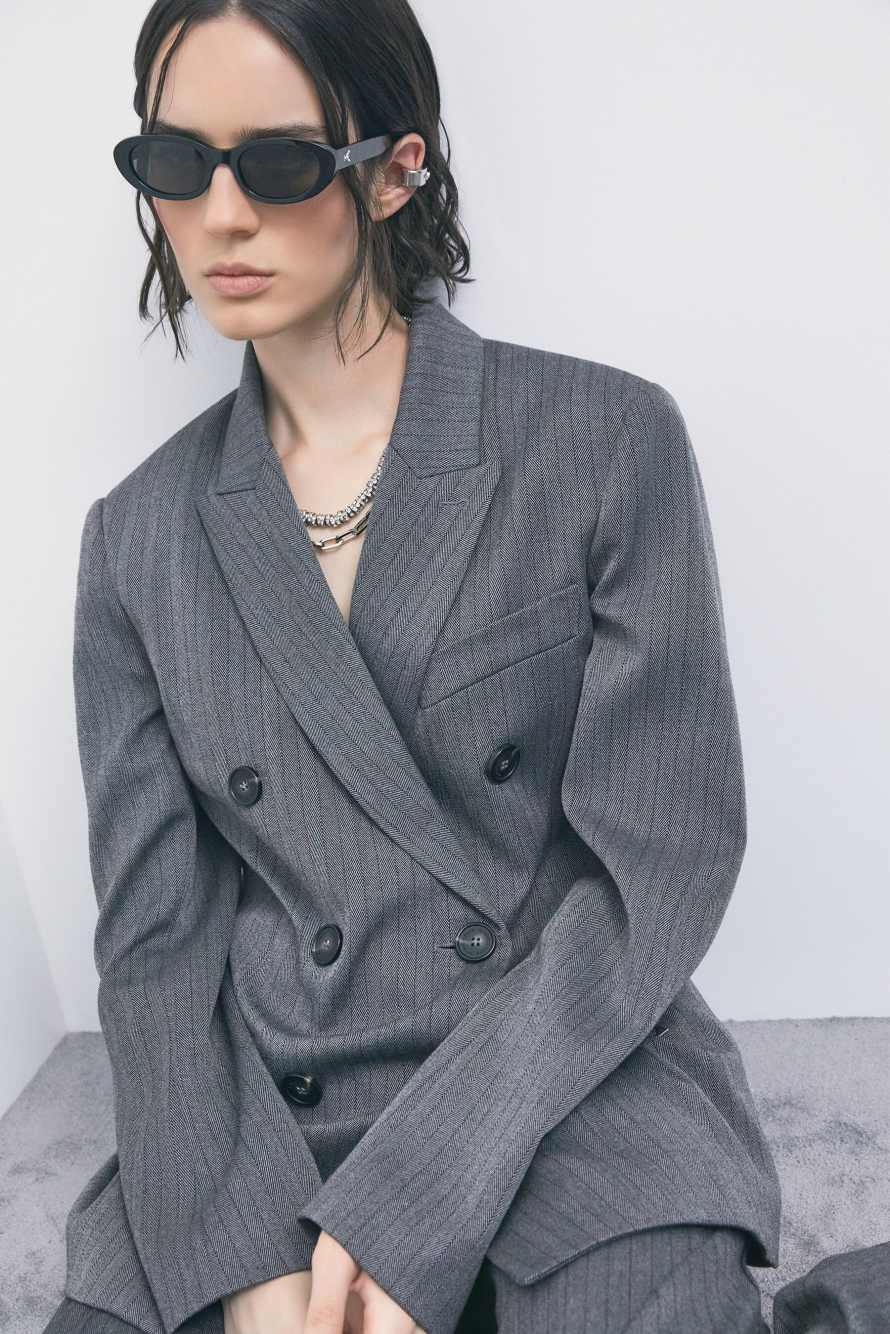 Double-breasted pinstripe blazer, Grey, Patrizia Pepe