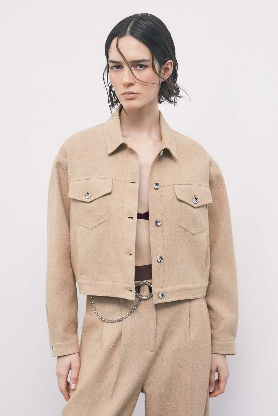 Short micro-boucl&eacute; jacket, Beige, Patrizia Pepe