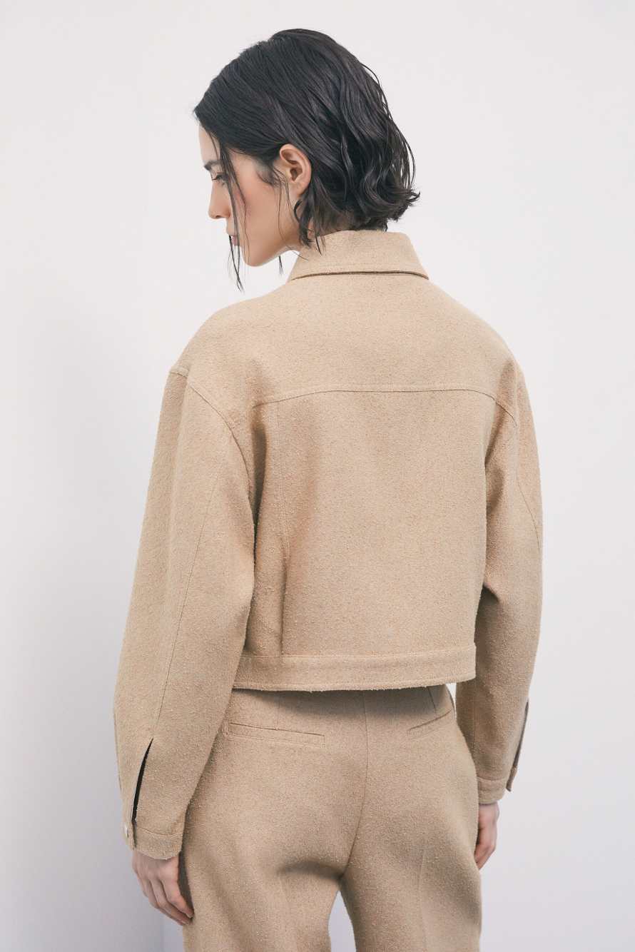 Short micro-boucl&eacute; jacket, Beige, Patrizia Pepe