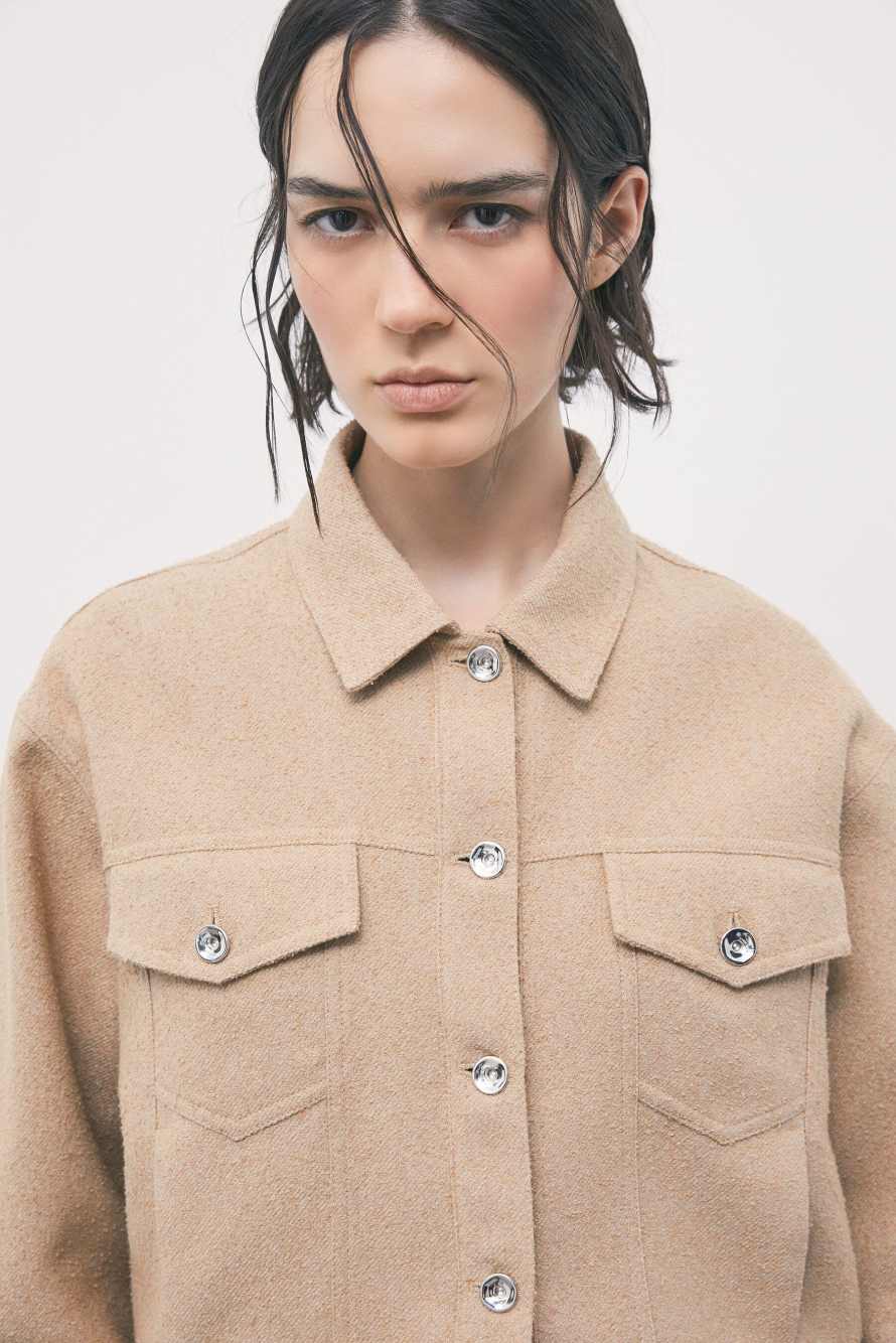 Short micro-boucl&eacute; jacket, Beige, Patrizia Pepe