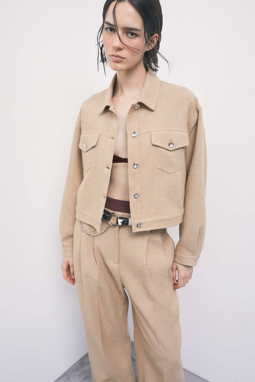 Short micro-boucl&eacute; jacket, Beige, Patrizia Pepe