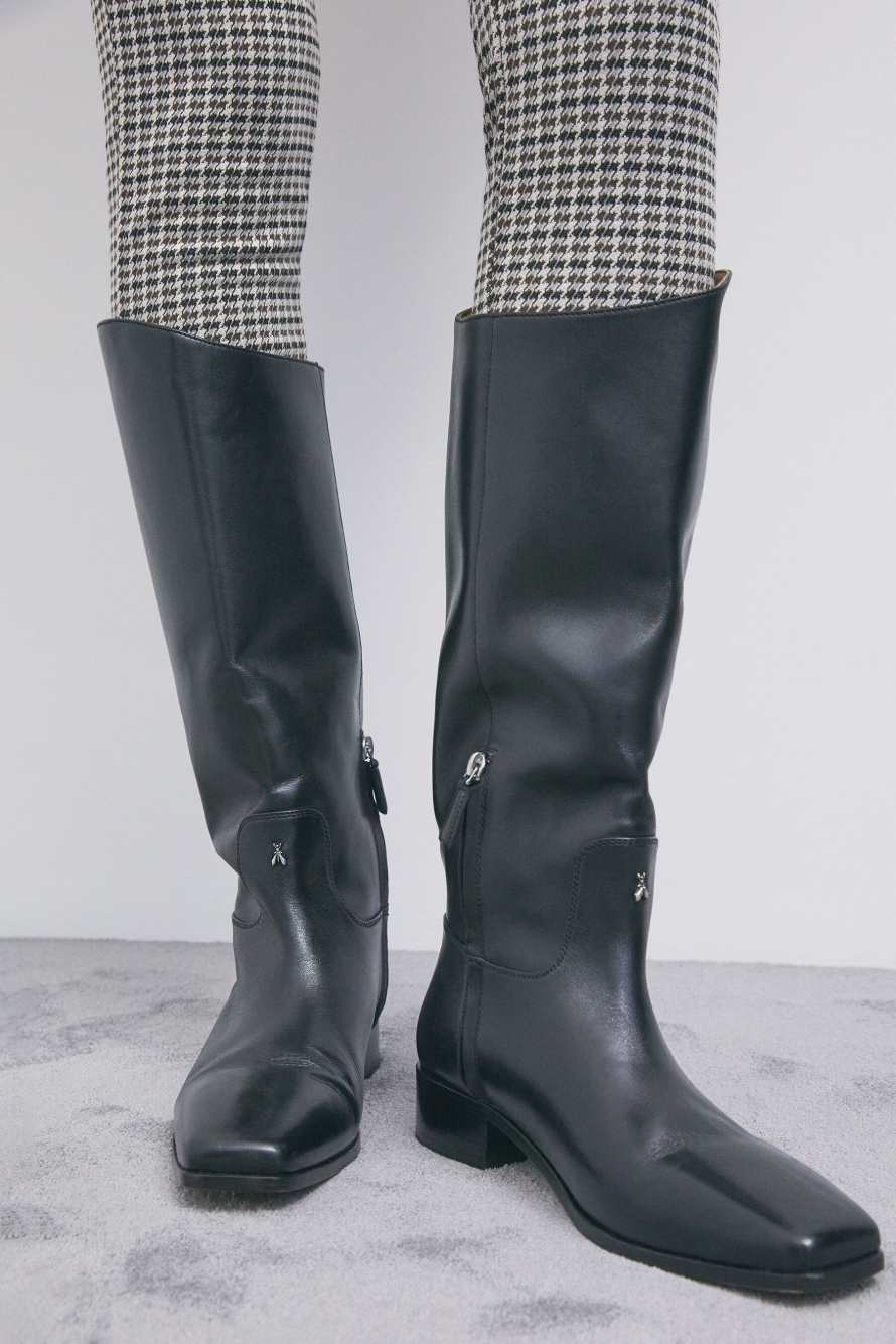 Black Horse leather boots, Black/Silver, Patrizia Pepe