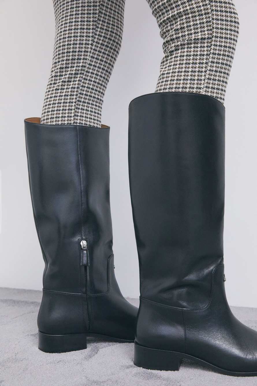 Black Horse leather boots, Black/Silver, Patrizia Pepe