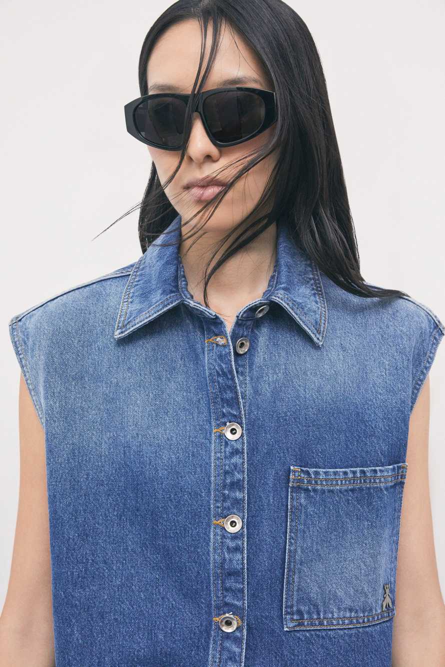 Sleeveless denim shirt vest, Blue, Patrizia Pepe