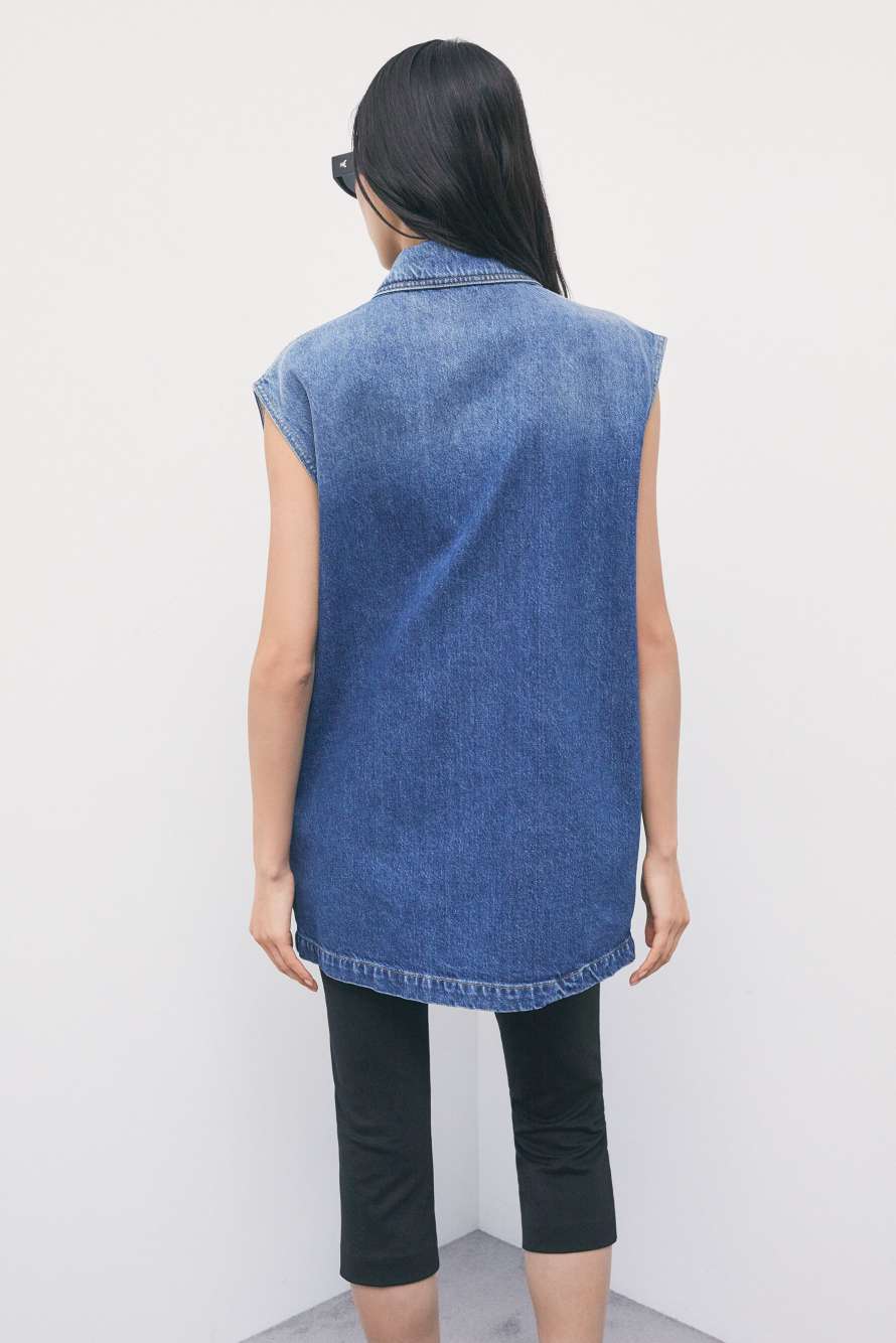 Sleeveless denim shirt vest, Blue, Patrizia Pepe