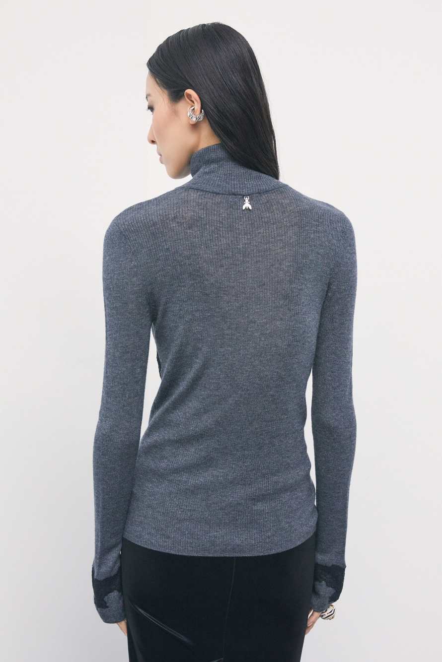 Turtleneck jumper with lace details, Grey, Patrizia Pepe