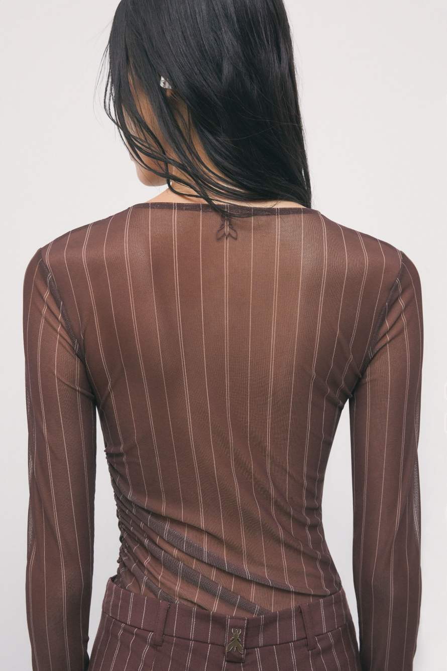 Tulle top with pinstripe motif, Stripes, Patrizia Pepe