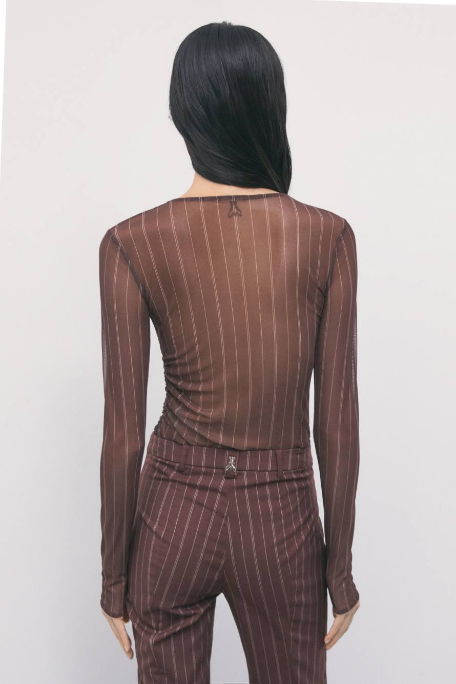 Tulle top with pinstripe motif, Stripes, Patrizia Pepe