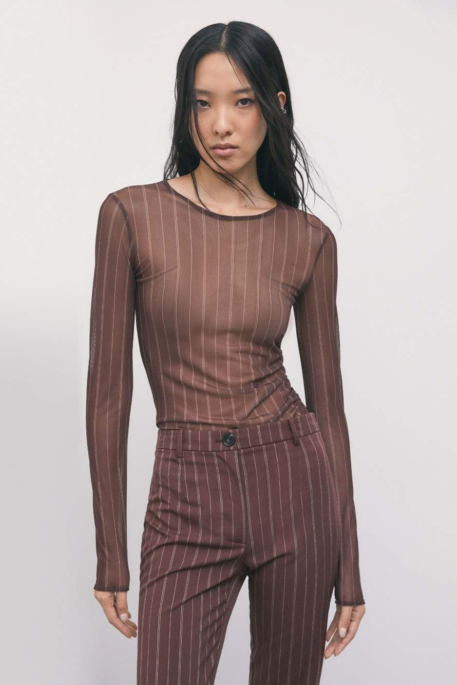 Tulle top with pinstripe motif, Stripes, Patrizia Pepe