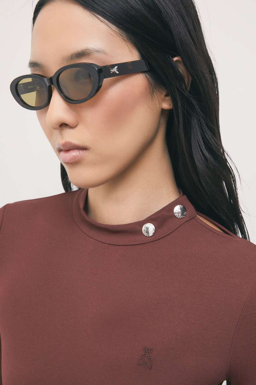 Structured long-sleeved bodysuit, Brown, Patrizia Pepe