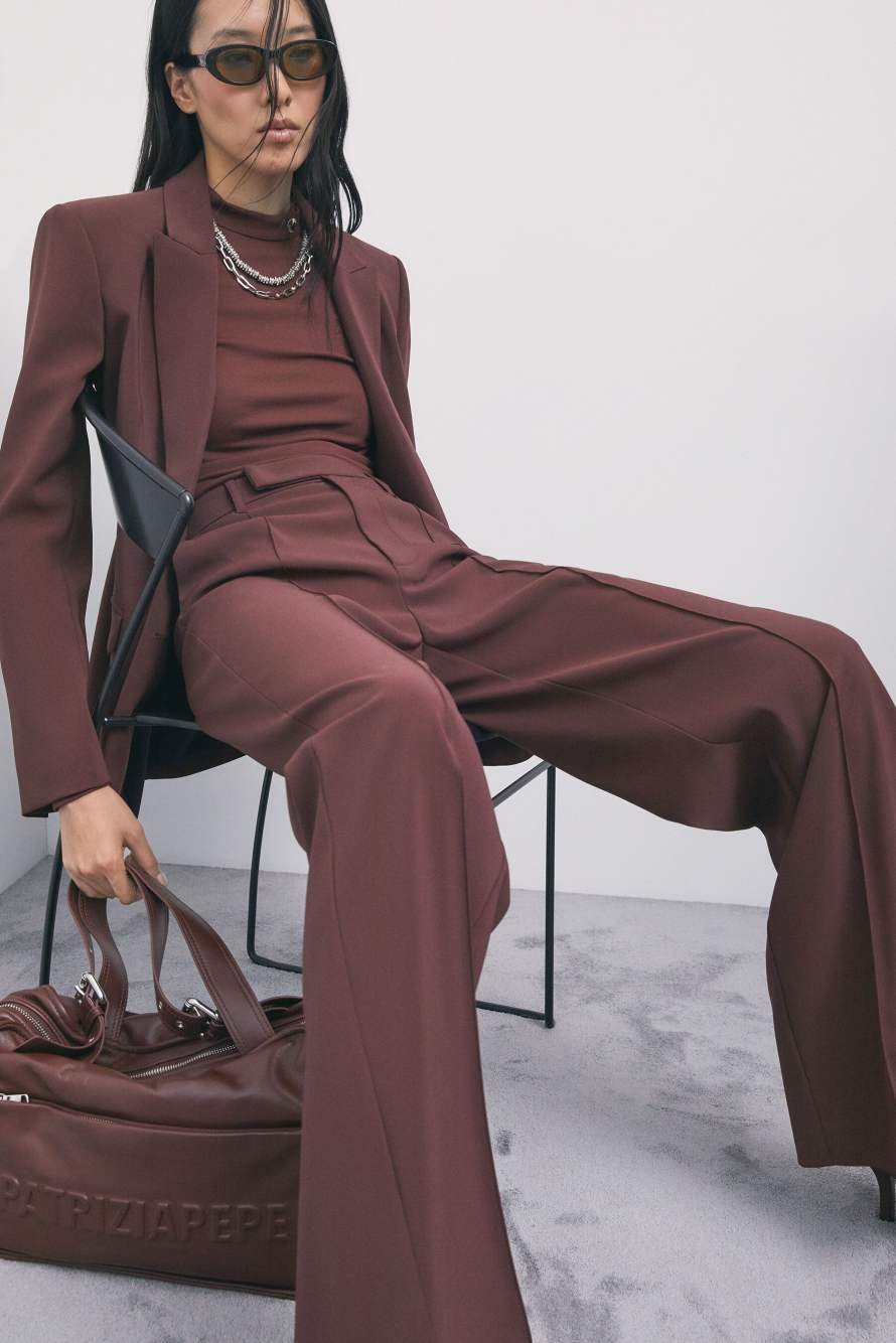 Structured long-sleeved bodysuit, Brown, Patrizia Pepe
