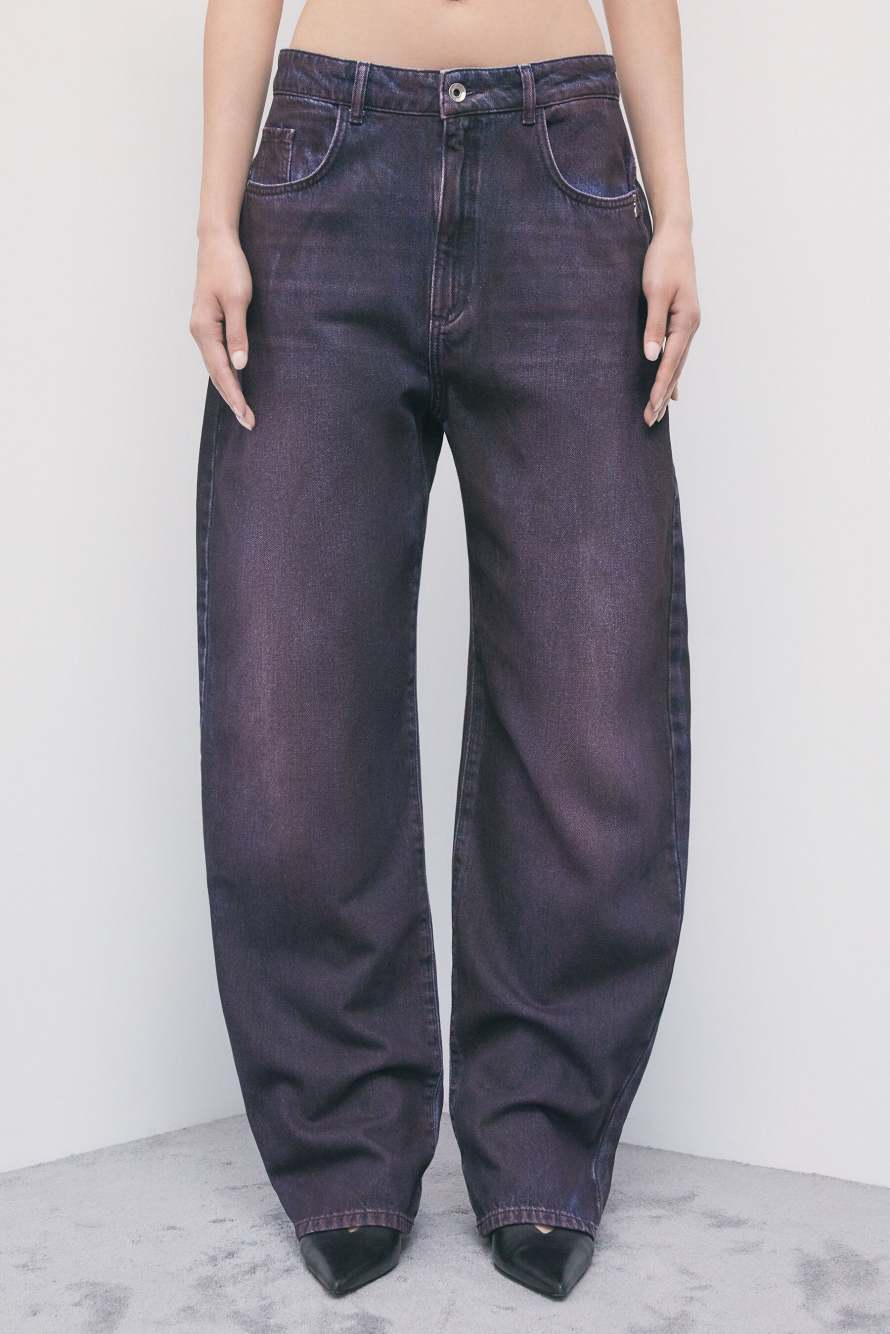 Jean barrel taille basse avec effet spray, Violet, Patrizia Pepe
