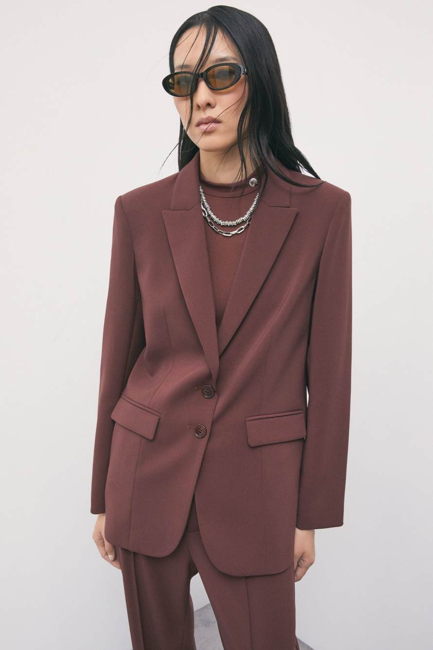 Fluid two-button stretch blazer, Brown, Patrizia Pepe