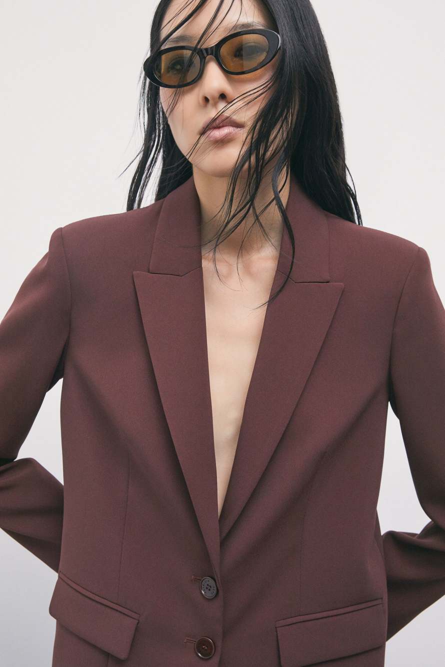 Fluid two-button stretch blazer, Brown, Patrizia Pepe