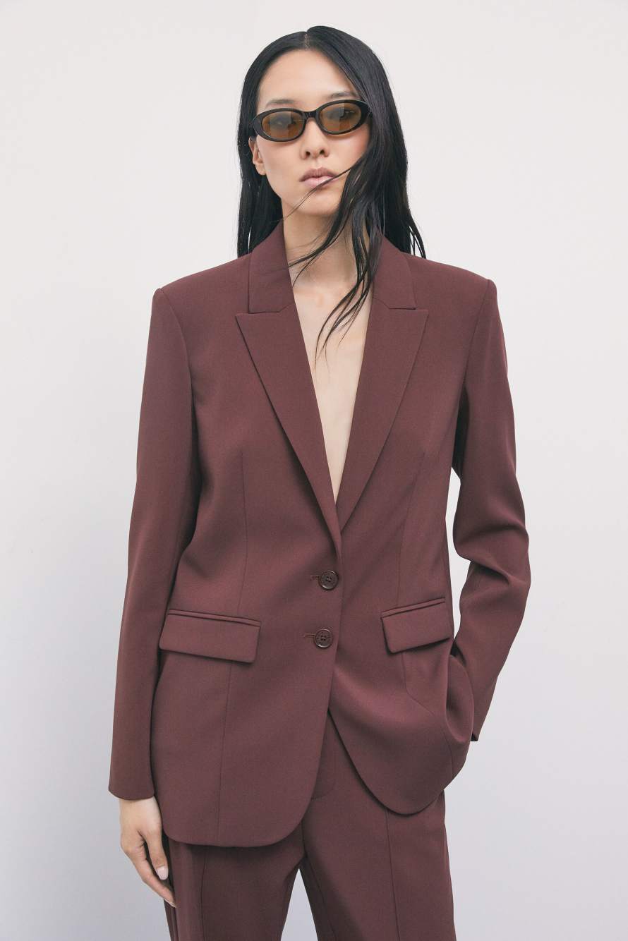 Fluid two-button stretch blazer, Brown, Patrizia Pepe