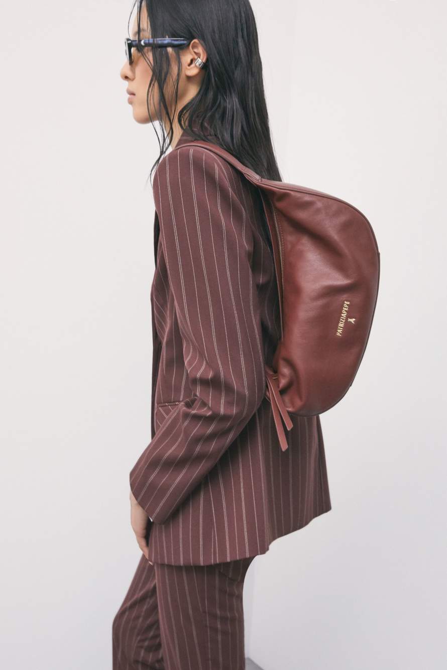 New Moon leather bag medium with shoulder strap, Brown, Patrizia Pepe