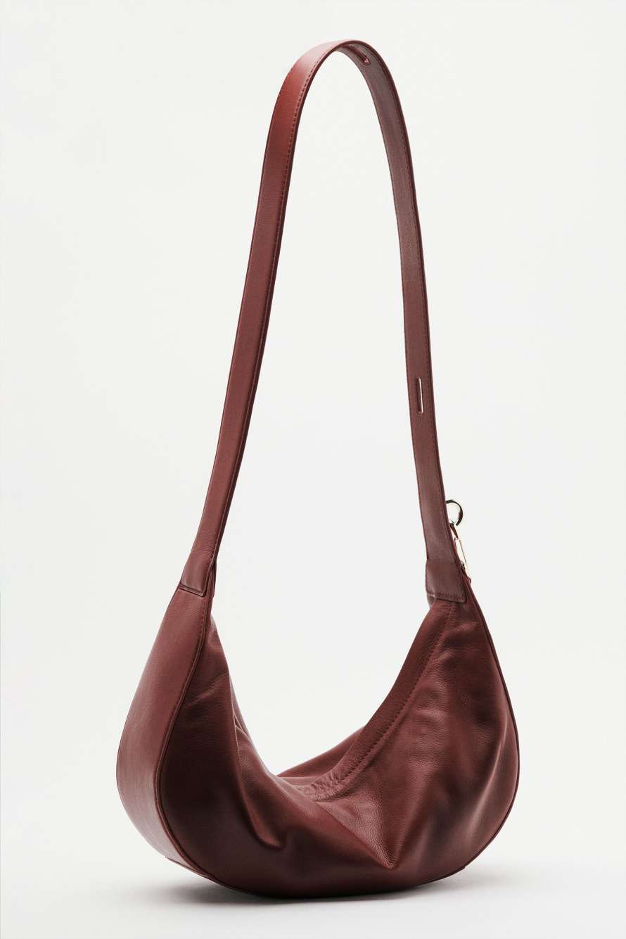 New Moon leather bag medium with shoulder strap, Brown, Patrizia Pepe