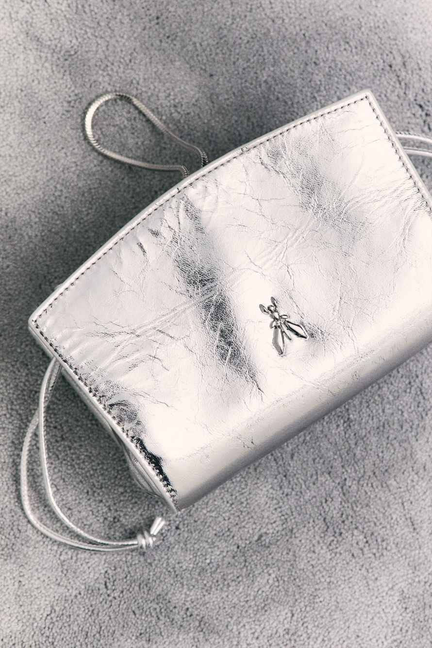 Mini laminated leather clutch, Silver, Patrizia Pepe