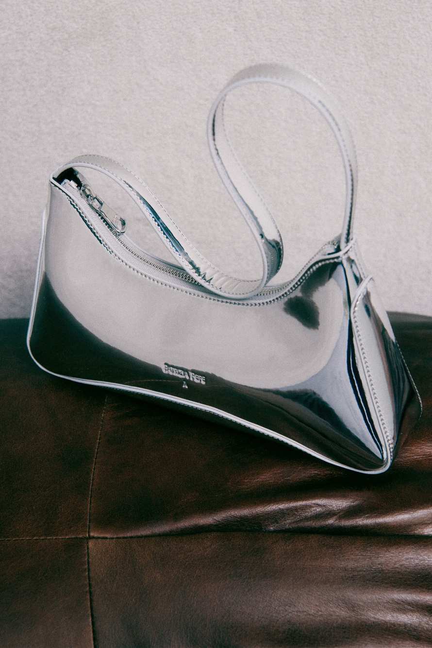 Laminated leather shoulder bag, Silver, Patrizia Pepe
