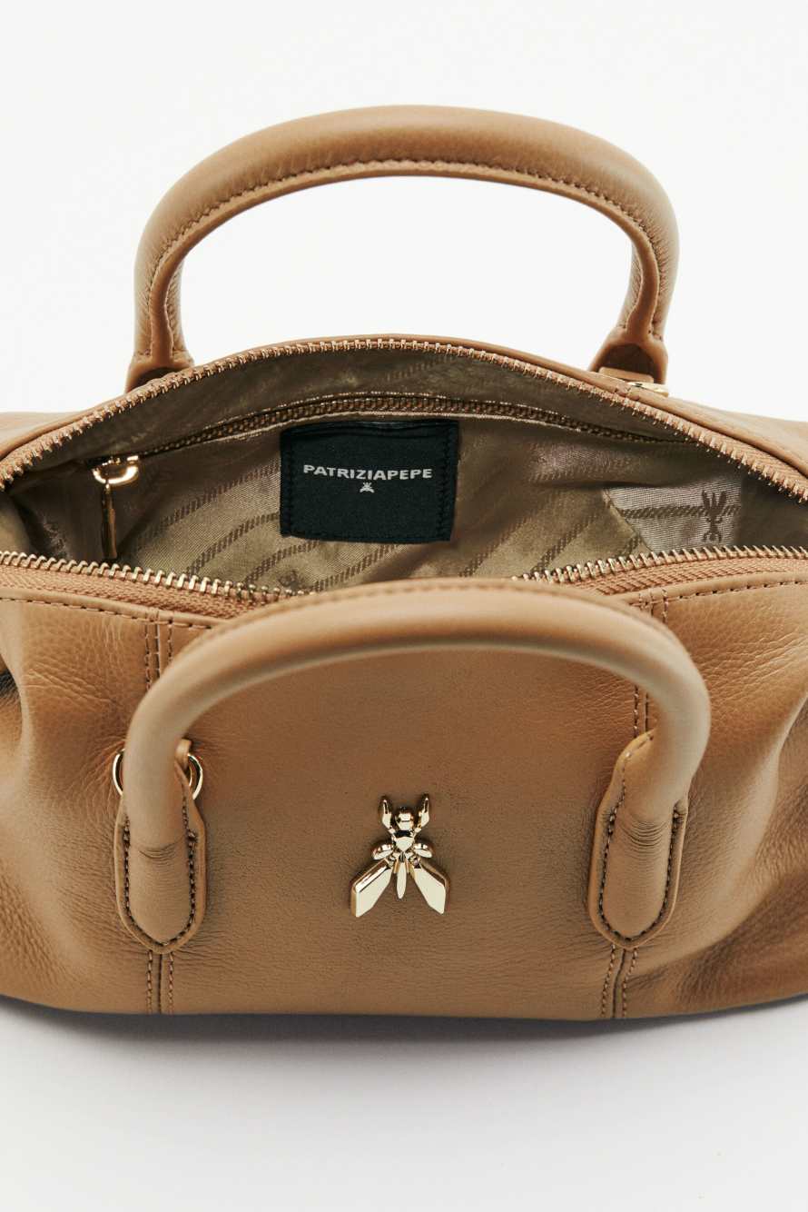 New Business mini leather top handle bag, Beige, Patrizia Pepe