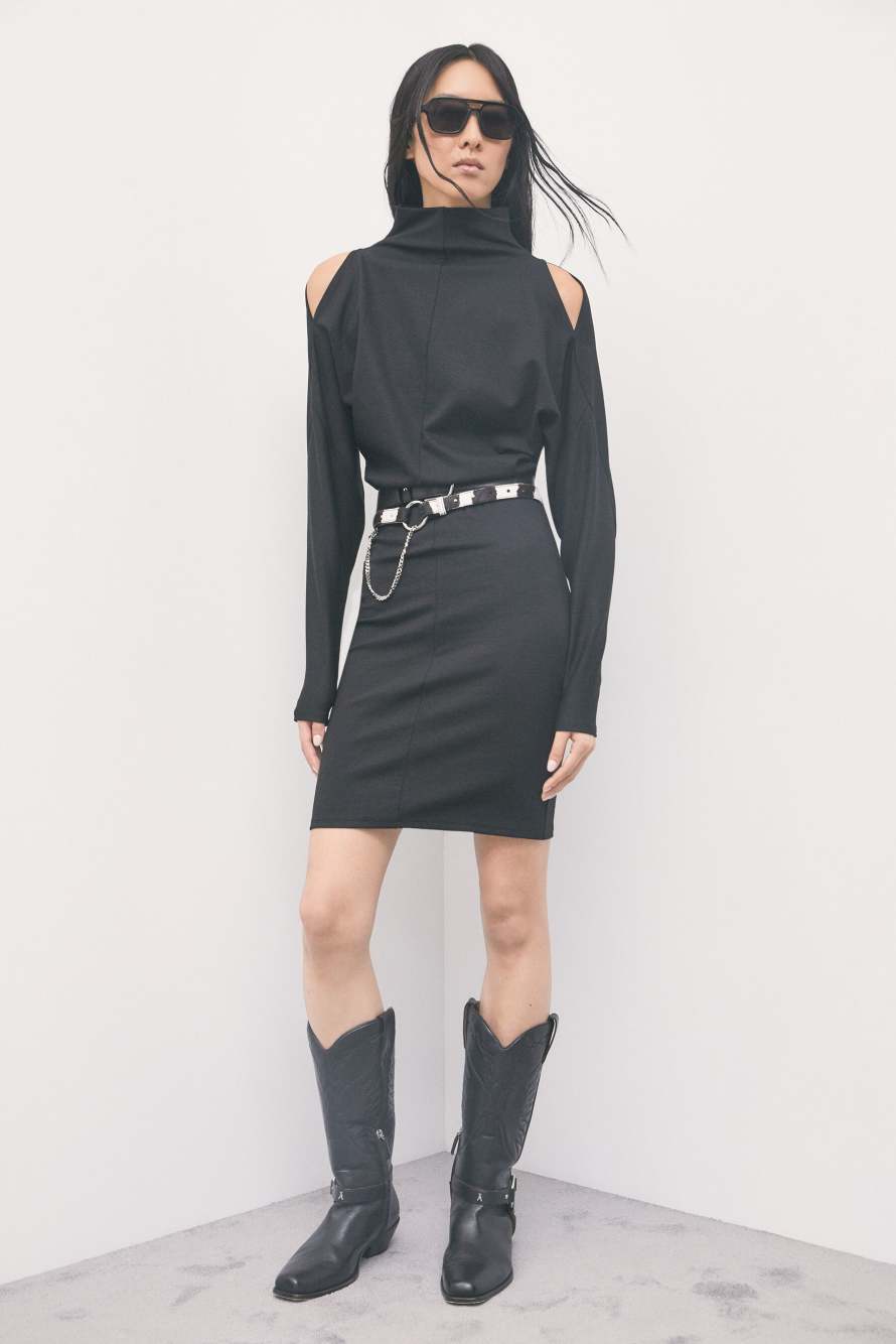 Mini knit dress with shoulder cut-outs, Black, Patrizia Pepe