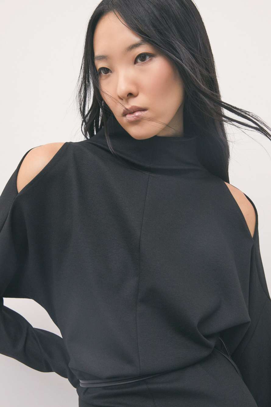 Mini knit dress with shoulder cut-outs, Black, Patrizia Pepe
