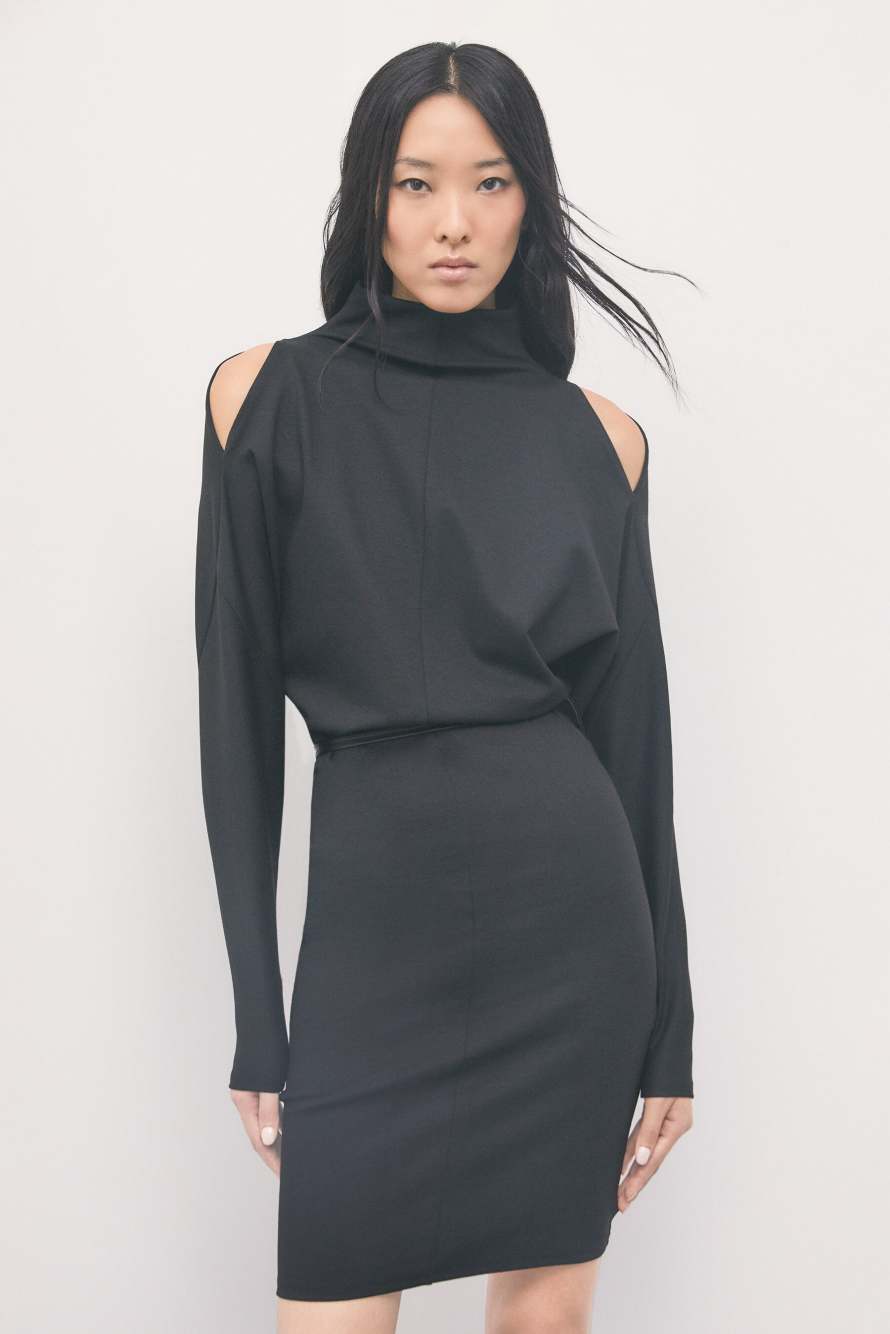 Mini knit dress with shoulder cut-outs, Black, Patrizia Pepe