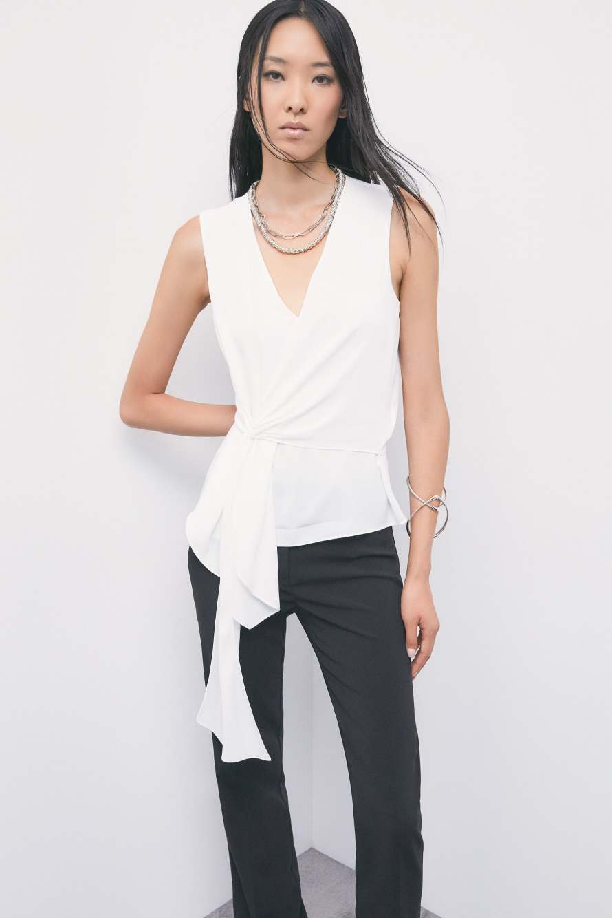 Asymmetric viscose cr&ecirc;pe blouse, White, Patrizia Pepe
