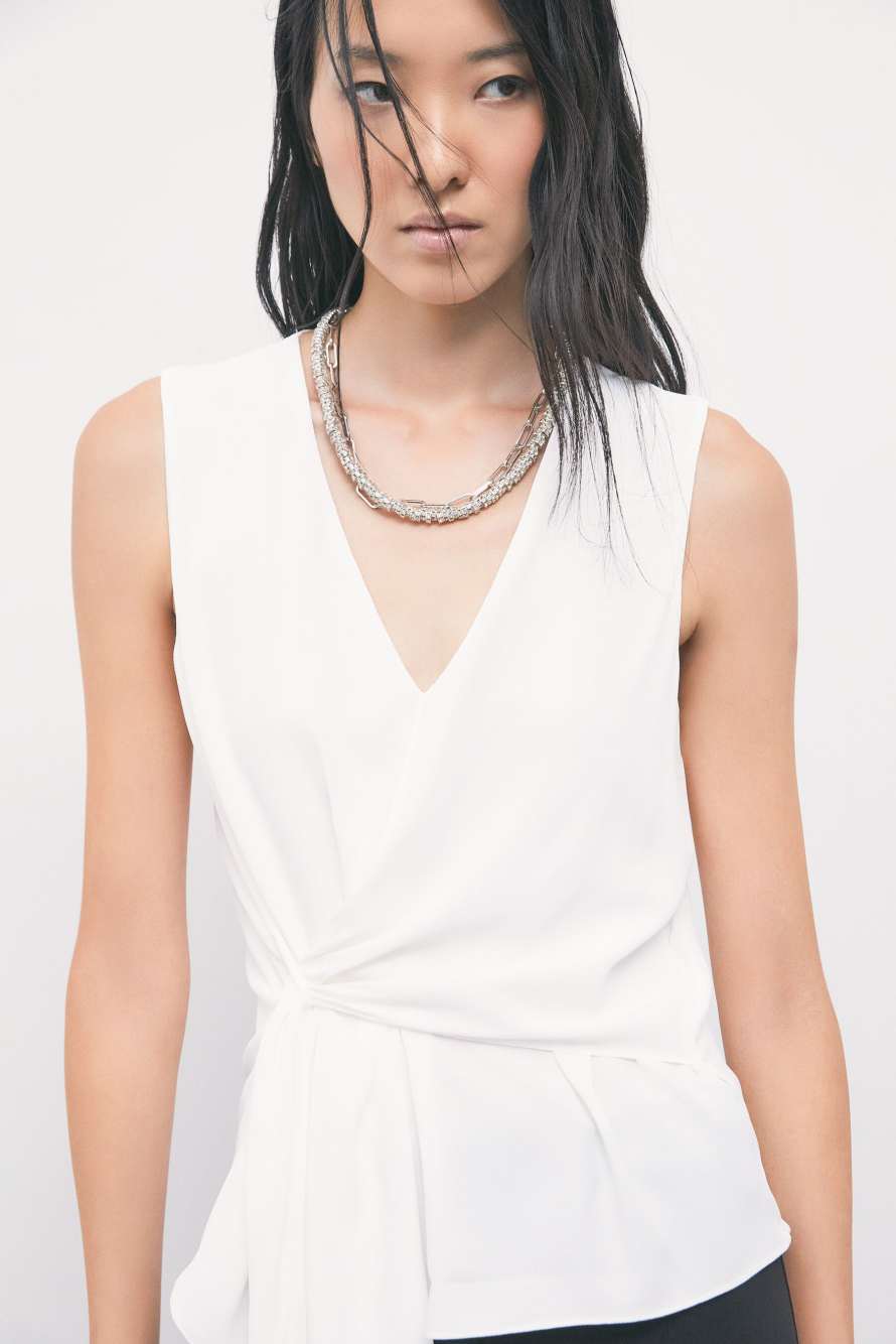 Asymmetric viscose cr&ecirc;pe blouse, White, Patrizia Pepe